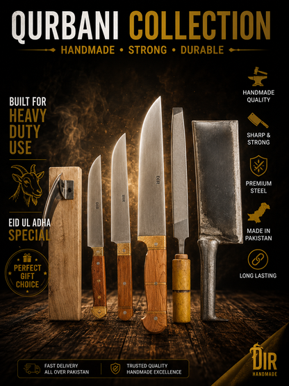 Dir Pure Qurbani Knife Set – Handmade Butcher Cleaver &amp; Sharp Meat Cutting Knives | Eid ul Adha Special